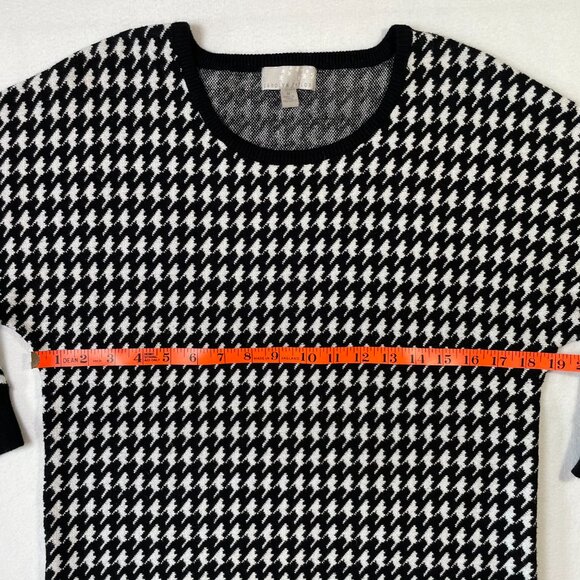 Carolyn Taylor Houndstooth Sweater Black White Crew Neck Dolman Sleeves Size M - Picture 7 of 13